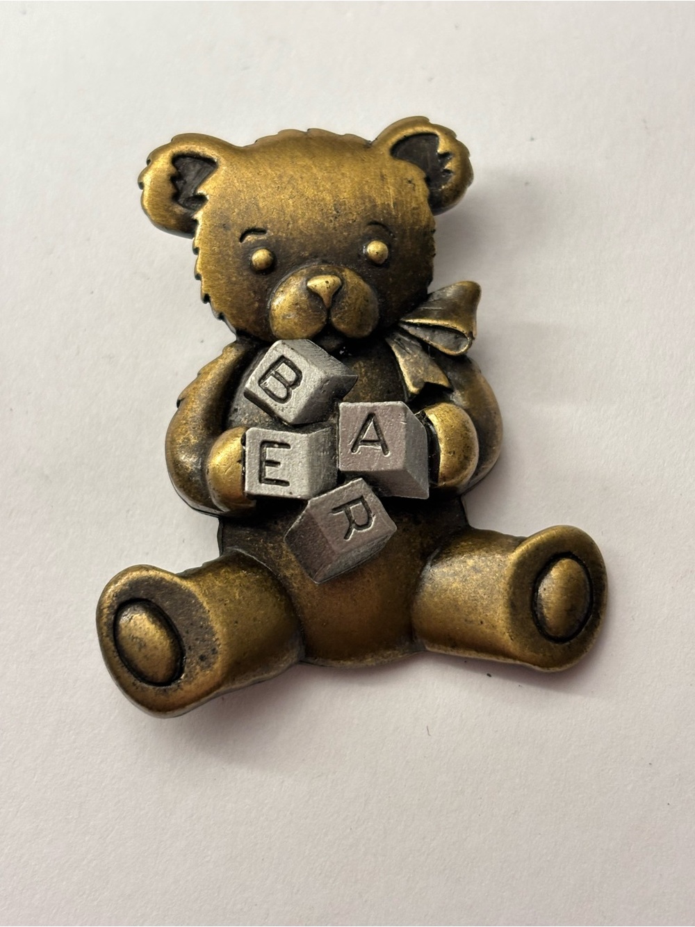 Vintage Signed JJ Jonette Gold Tone Teddy Bear Brooch